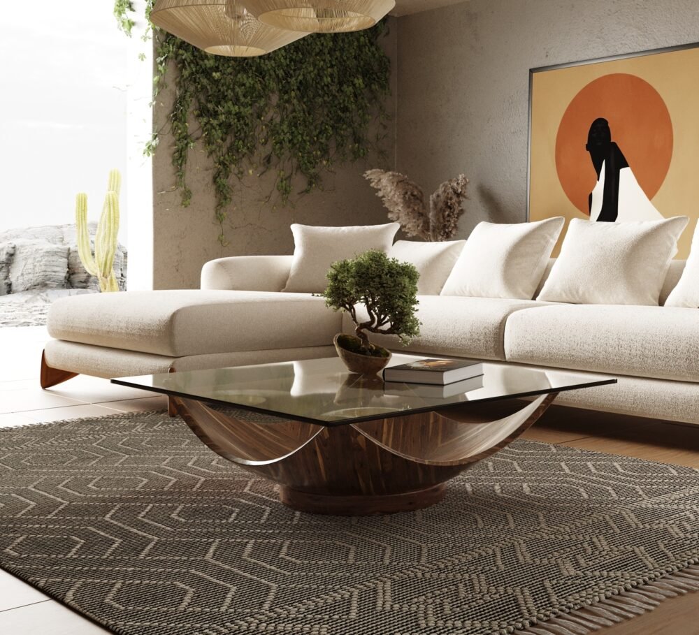 Modrest – Mesa de centro cuadrada moderna Sunset de nogal