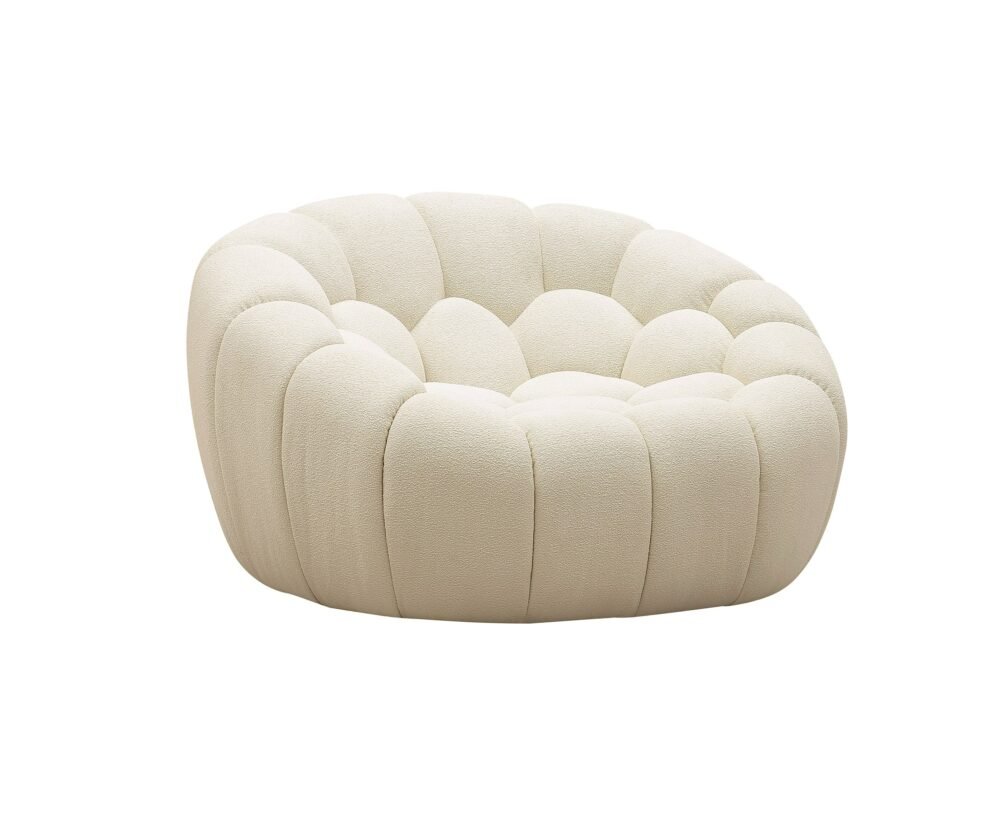 Divani Casa Yolonda – Silla moderna curvada de tela color blanco roto