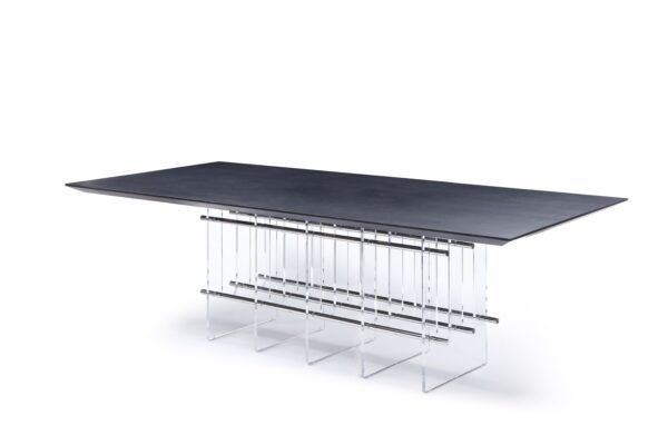 Mesa de comedor Modrest Inverness - Mesa de comedor
  contemporánea de roble negro + acrílico – Envíos a todo México | FurnitureMX