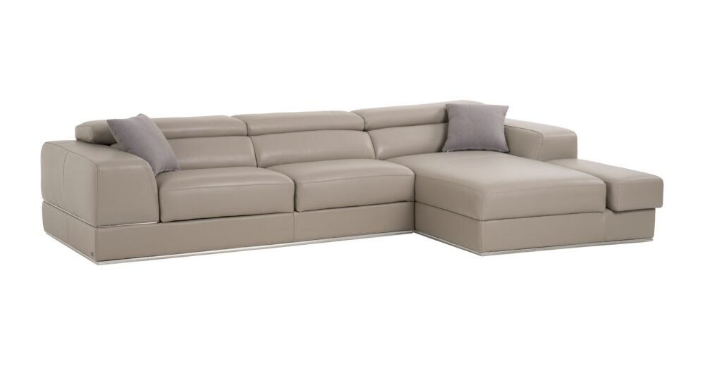 Divani Casa Pella Mini – Sofá seccional moderno de cuero italiano gris con orientación derecha