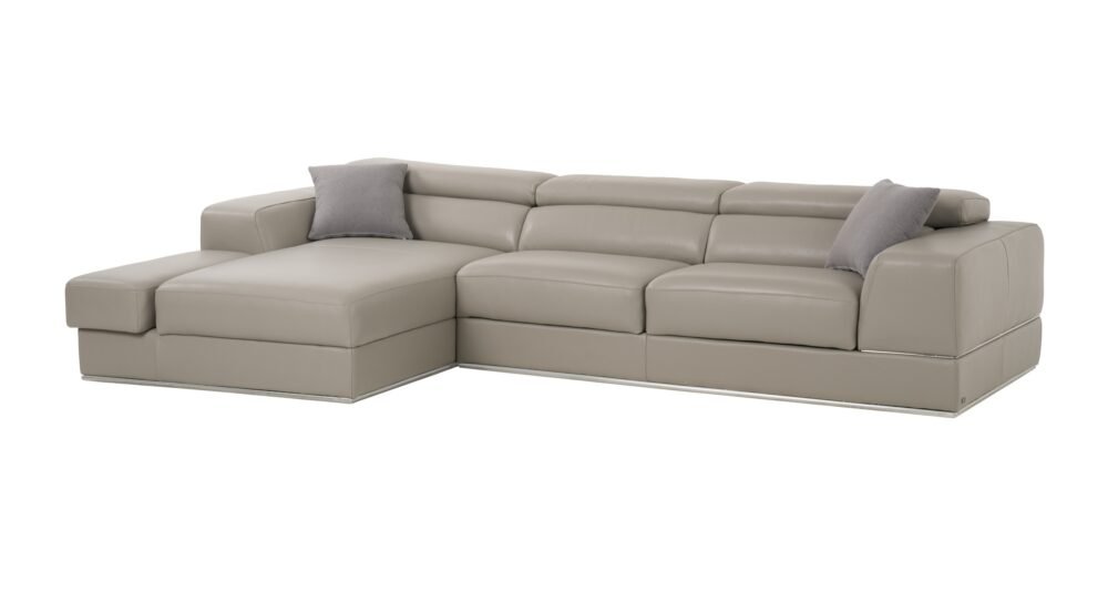 Divani Casa Pella Mini – Sofá seccional moderno de cuero italiano gris con orientación izquierda
