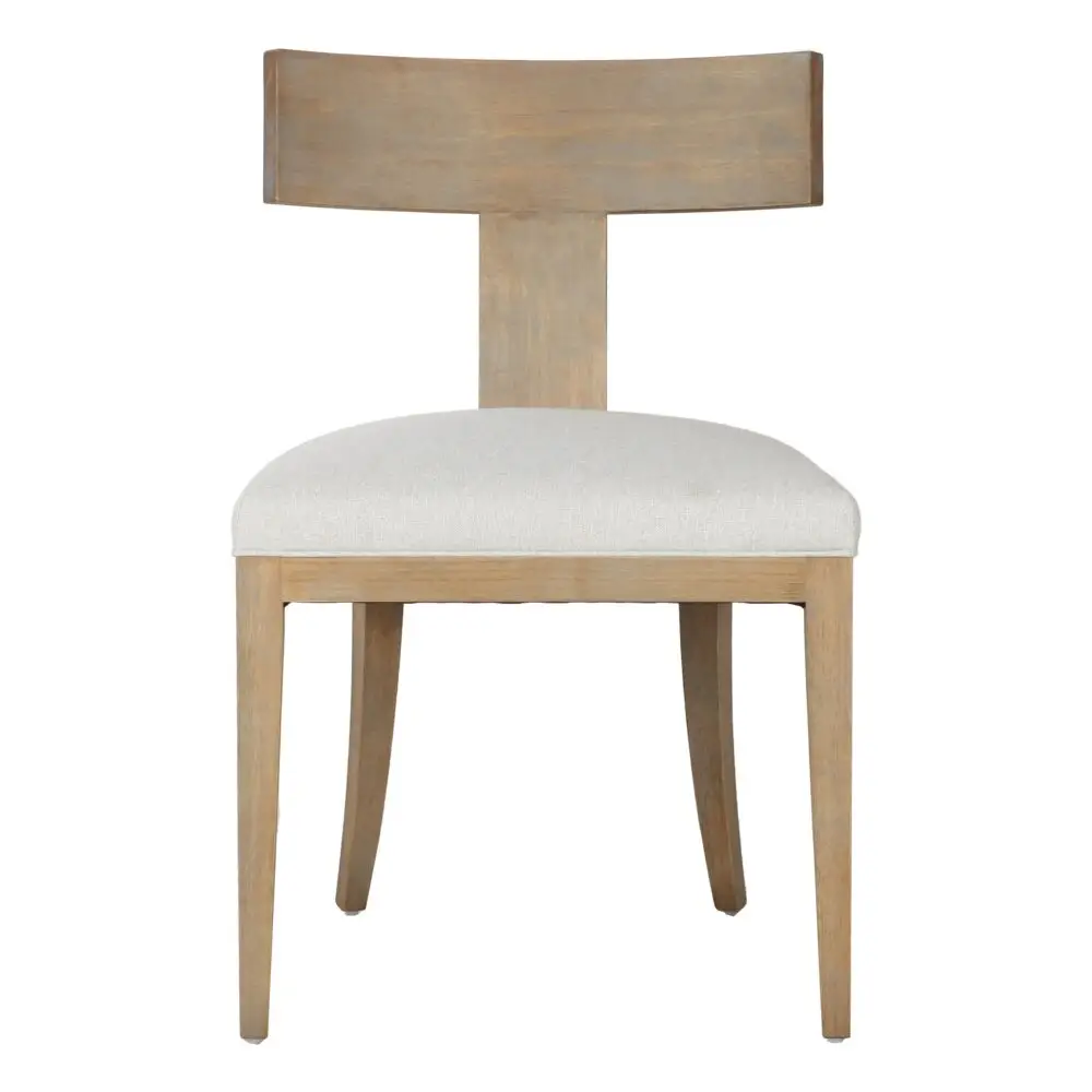 Modrest Fabien – Silla de comedor moderna de lino beige + madera de mediados de siglo (juego de 2)
