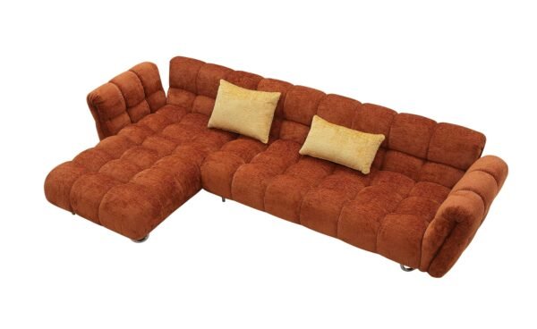 Sala Divani Casa Jacinda - Sofá seccional moderno
  de tela naranja quemado orientado hacia la izquierda + 2 almohadas amarillas
  – Envíos a todo México | FurnitureMX