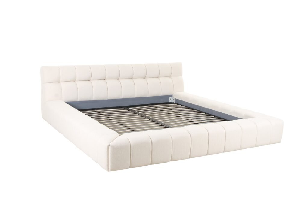 Divani Casa Tyree – Cama oriental de tela blanquecina capitoné moderna