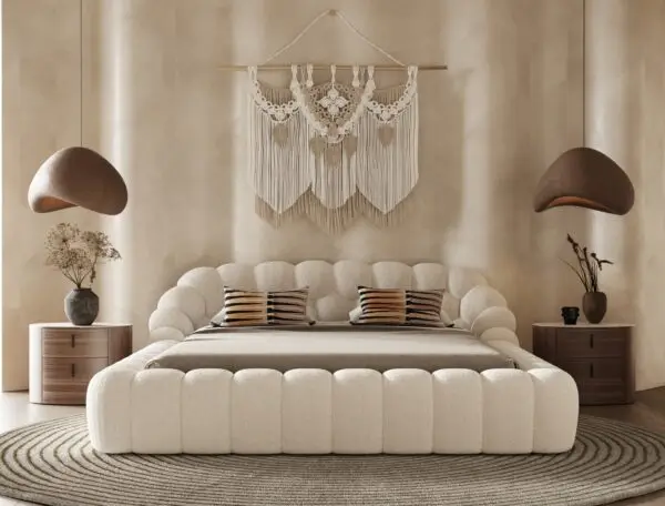 Mueble Divani Casa Yolonda - Cama moderna de tela
  color blanco roto – Envíos a todo México | FurnitureMX