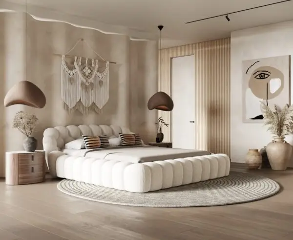 Mueble Divani Casa Yolonda - Cama moderna de tela
  color blanco roto – Envíos a todo México | FurnitureMX