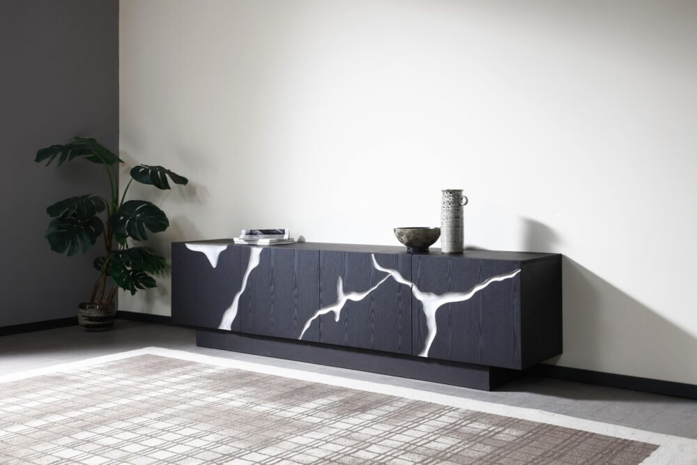 Modrest Aspen – Mueble para TV moderno en color marrón mate y plata