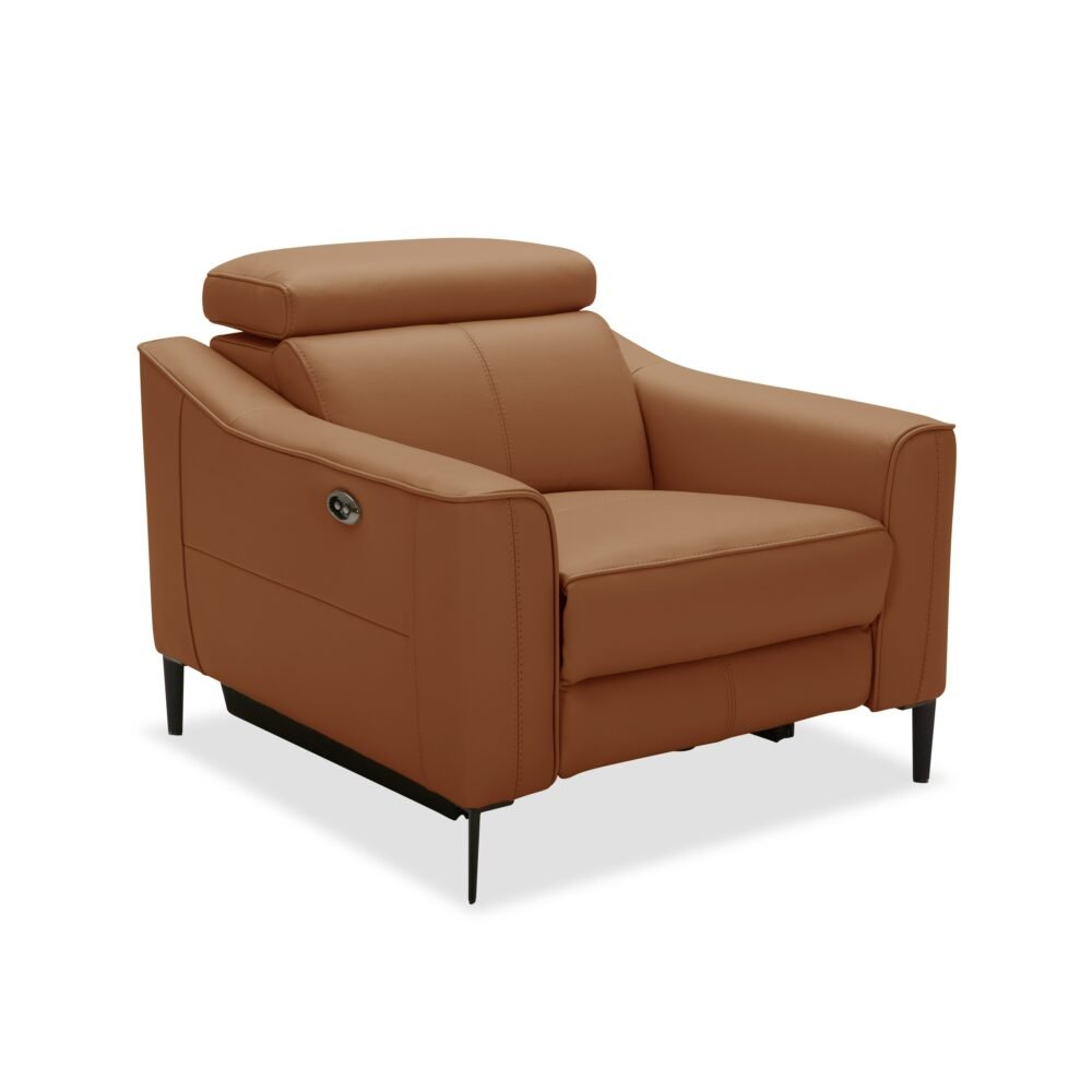 Divani Casa Eden – Sillón reclinable moderno de cuero color camel