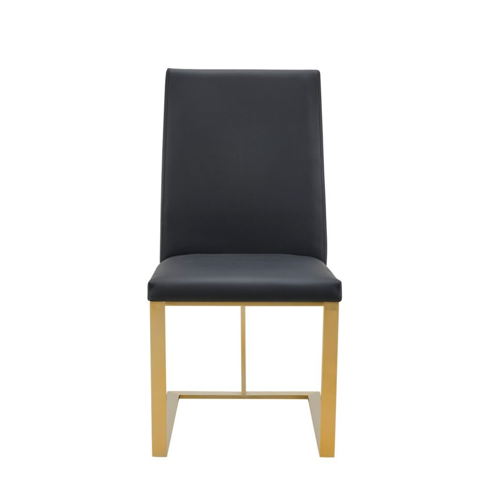 Modrest Frankie – Silla de comedor moderna de cuero vegano gris oscuro + latón antiguo