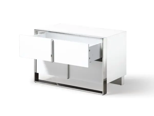 Mueble Modrest Cartier - Mesita de noche moderna
  blanca + acero inoxidable – Envíos a todo México | FurnitureMX