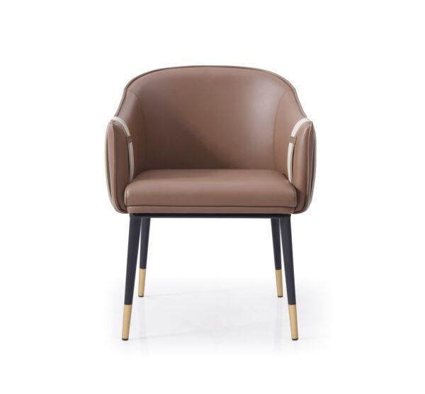Mueble Modrest Calderon - Silla de comedor moderna
  de cuero vegano marrón y beige – Envíos a todo México | FurnitureMX