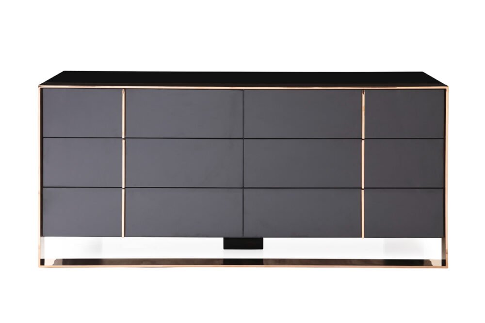 Juego de dormitorio moderno Nova Domus Cartier en negro y oro rosa