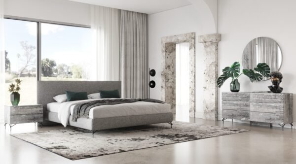 Mueble Nova Domus Aria - Cama italiana moderna de
  tela gris – Envíos a todo México | FurnitureMX