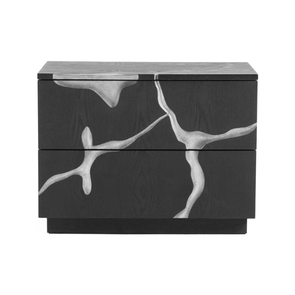 Modrest Aspen – Mesita de noche moderna en color marrón mate y plata