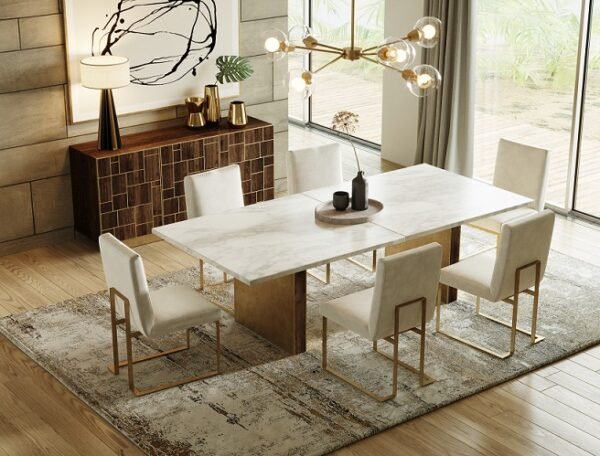 Mesa de comedor Modrest Auer - Mesa de comedor de
  mármol blanco y dorado – Envíos a todo México | FurnitureMX