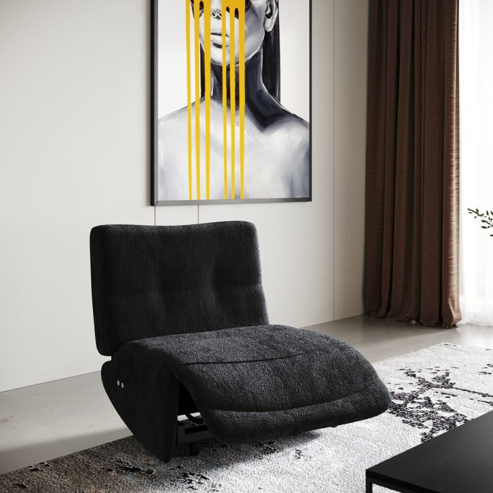 Divani Casa Basil – Sofá pequeño moderno de tela gris oscuro con 3 sillones reclinables eléctricos