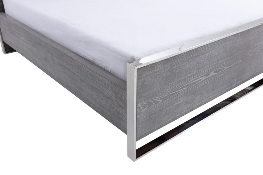 Modrest Charlene Juego de dormitorio moderno de olmo gris y acero inoxidable