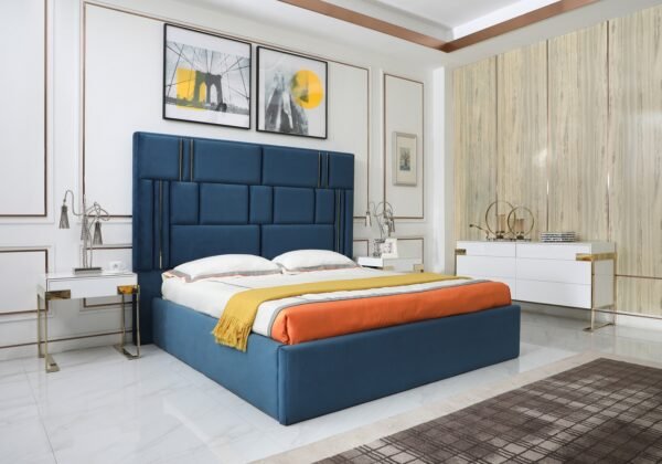 Mueble Modrest Adonis - Cama moderna de tela azul –
  Envíos a todo México | FurnitureMX