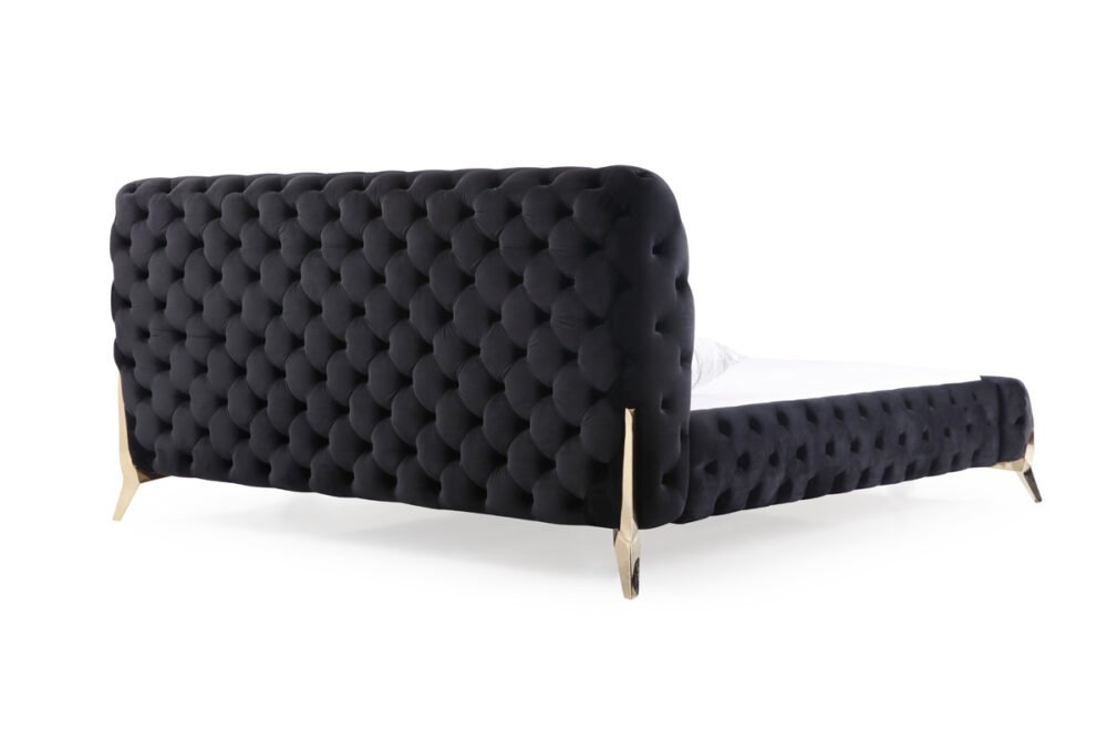 Cama Modrest Legend moderna de terciopelo negro y dorado