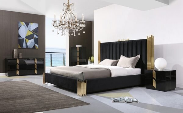 Mueble Modrest Token Mesita de noche moderna en
  negro y dorado – Envíos a todo México | FurnitureMX