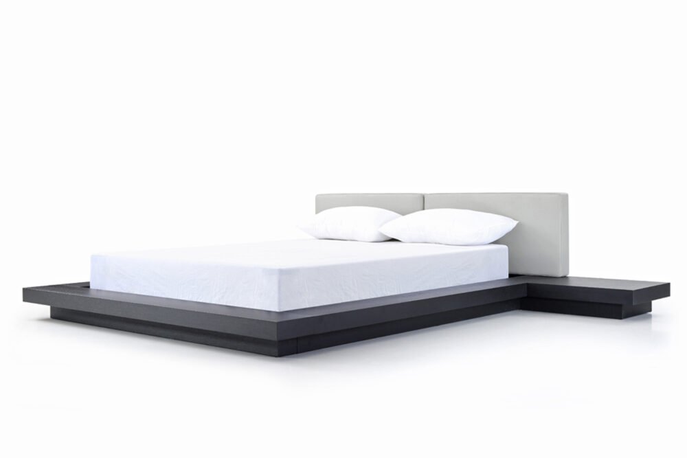 Cama con plataforma Modrest Opal moderna en wengué y gris