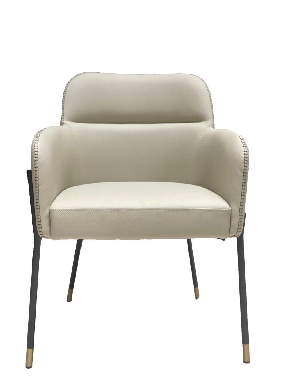 Modrest Brady – Silla de comedor moderna de metal negro + cuero vegano gris