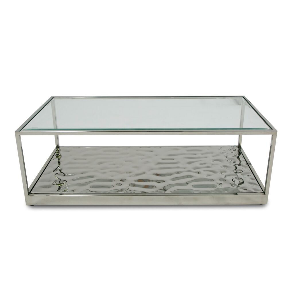 Modrest Braxton – Mesa de centro contemporánea de vidrio transparente ondulado