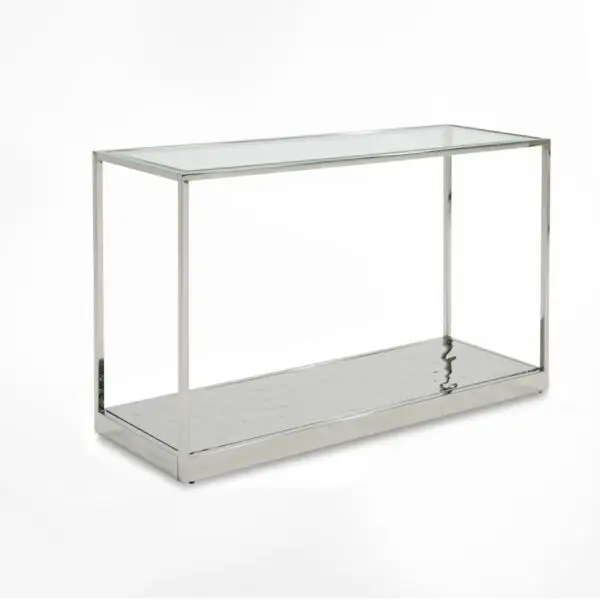 Mueble Modrest Braxton - Mesa consola contemporánea
  de cristal transparente ondulado – Envíos a todo México | FurnitureMX
