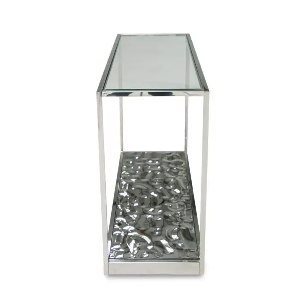 Mueble Modrest Braxton - Mesa consola contemporánea
  de cristal transparente ondulado – Envíos a todo México | FurnitureMX