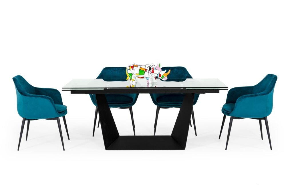 Modrest Bronwin – Mesa de comedor extensible moderna de cristal negro