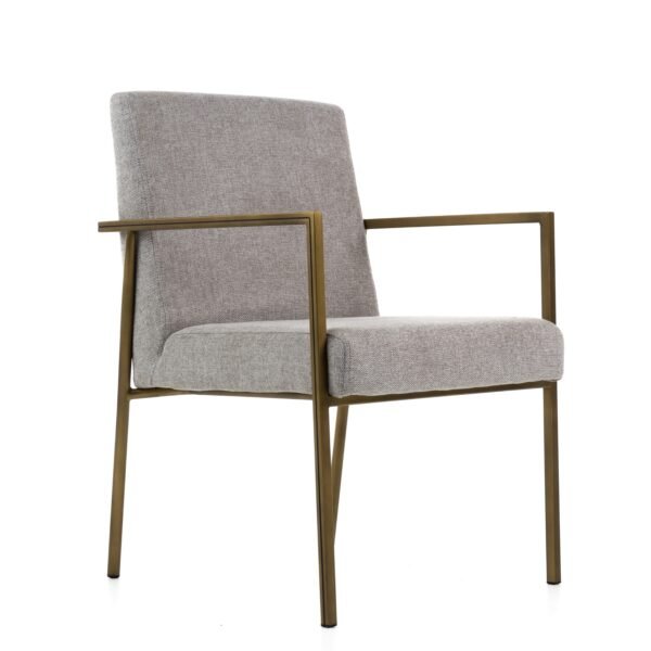 Mueble Modrest Burnham - Silla de comedor moderna
  con brazo de latón y gris claro – Envíos a todo México | FurnitureMX