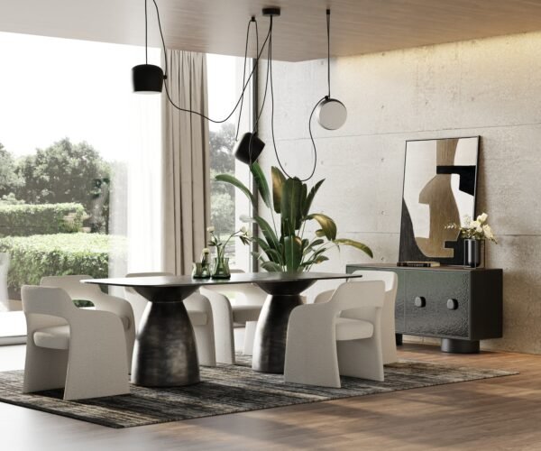 Mesa de comedor Modrest Calexico - Mesa de comedor
  rectangular contemporánea de cristal ondulado negro – Envíos a todo México |
  FurnitureMX