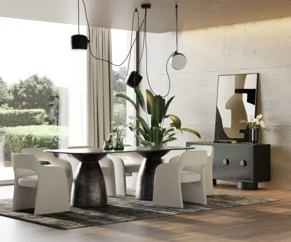 Mesa de comedor Modrest Calexico - Mesa de comedor
rectangular ancha contemporánea de cristal ondulado negro – Envíos a todo
México | FurnitureMX
