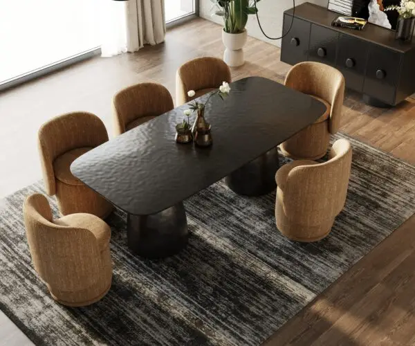 Mesa de comedor Modrest Calexico - Mesa de comedor
rectangular ancha contemporánea de cristal ondulado negro – Envíos a todo
México | FurnitureMX