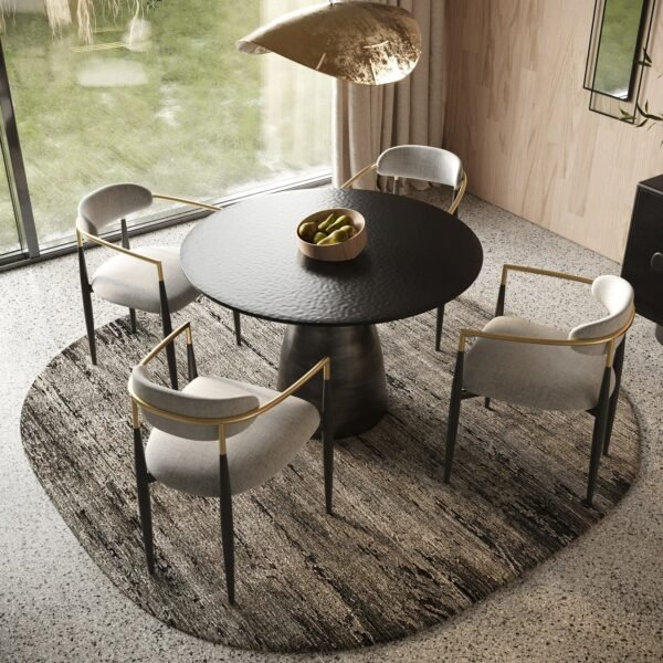 Mesa de comedor Modrest Calexico - Mesa de comedor
  redonda contemporánea de cristal ondulado negro – Envíos a todo México |
  FurnitureMX