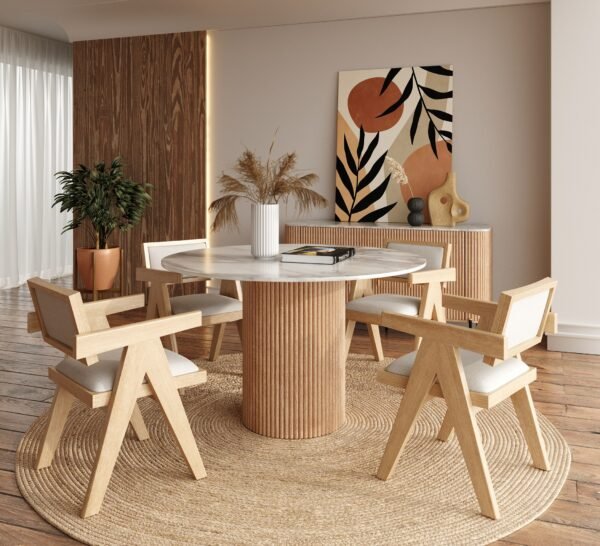 Mesa de comedor Modrest - Mesa de comedor redonda
  Cambridge de mango y mármol blanco – Envíos a todo México | FurnitureMX