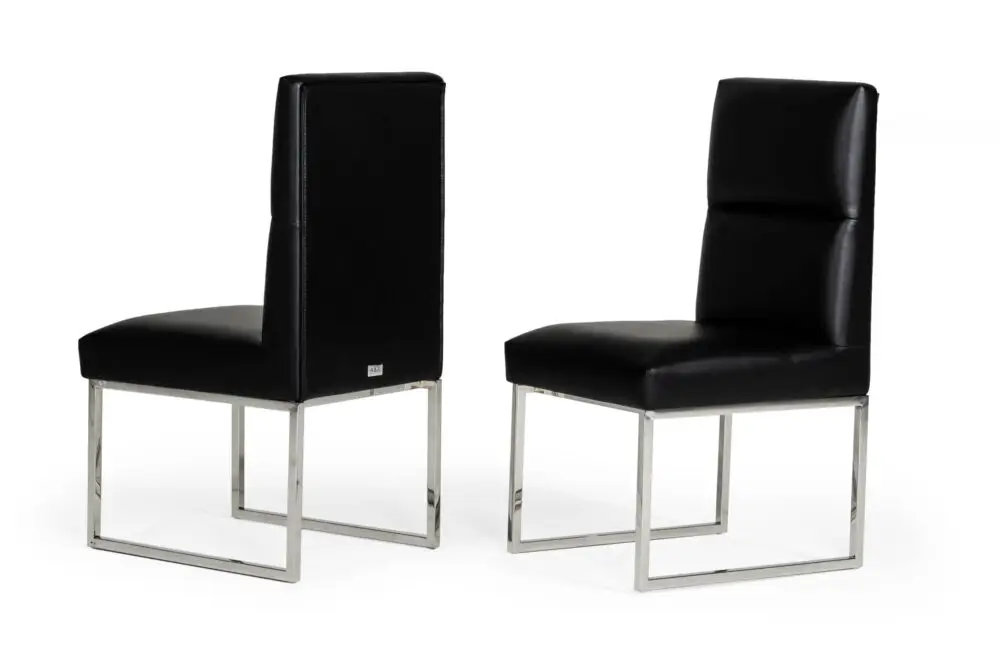 A&X Carla – Silla de comedor moderna de polipiel negra (juego de 2)