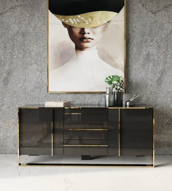 Mueble Buffet Nova Domus Cartier moderno negro y
oro rosa – Envíos a todo México | FurnitureMX