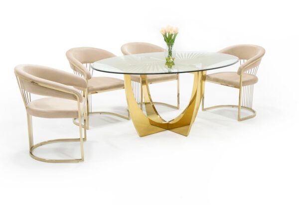Mesa de comedor Modrest Chambers - Mesa de comedor
  de cristal y oro – Envíos a todo México | FurnitureMX