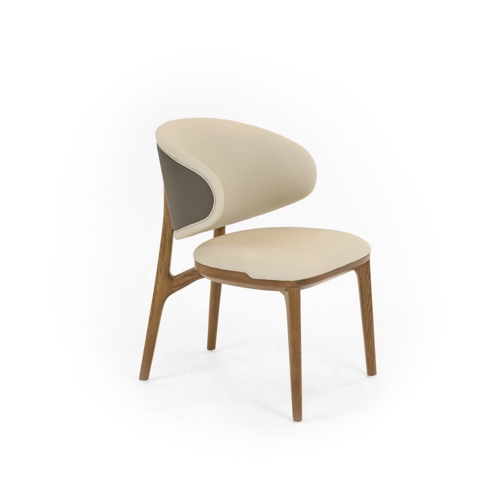 Modrest Chance – Silla de comedor contemporánea de nogal de tela color crema y polipiel marrón