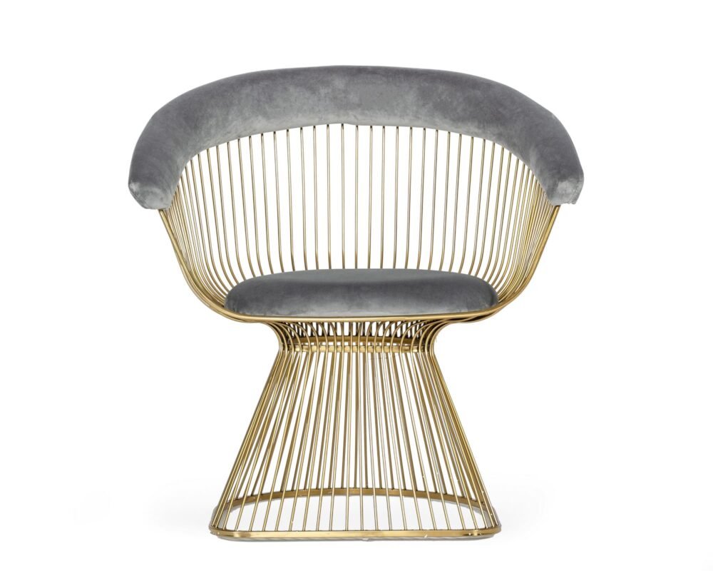 Modrest Chandler – Silla de comedor moderna de terciopelo gris y dorado