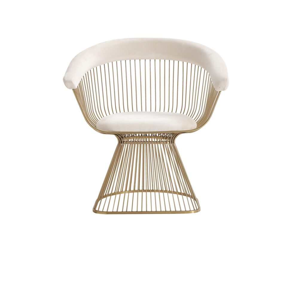 Modrest Chandler – Silla de comedor moderna de terciopelo beige y dorado