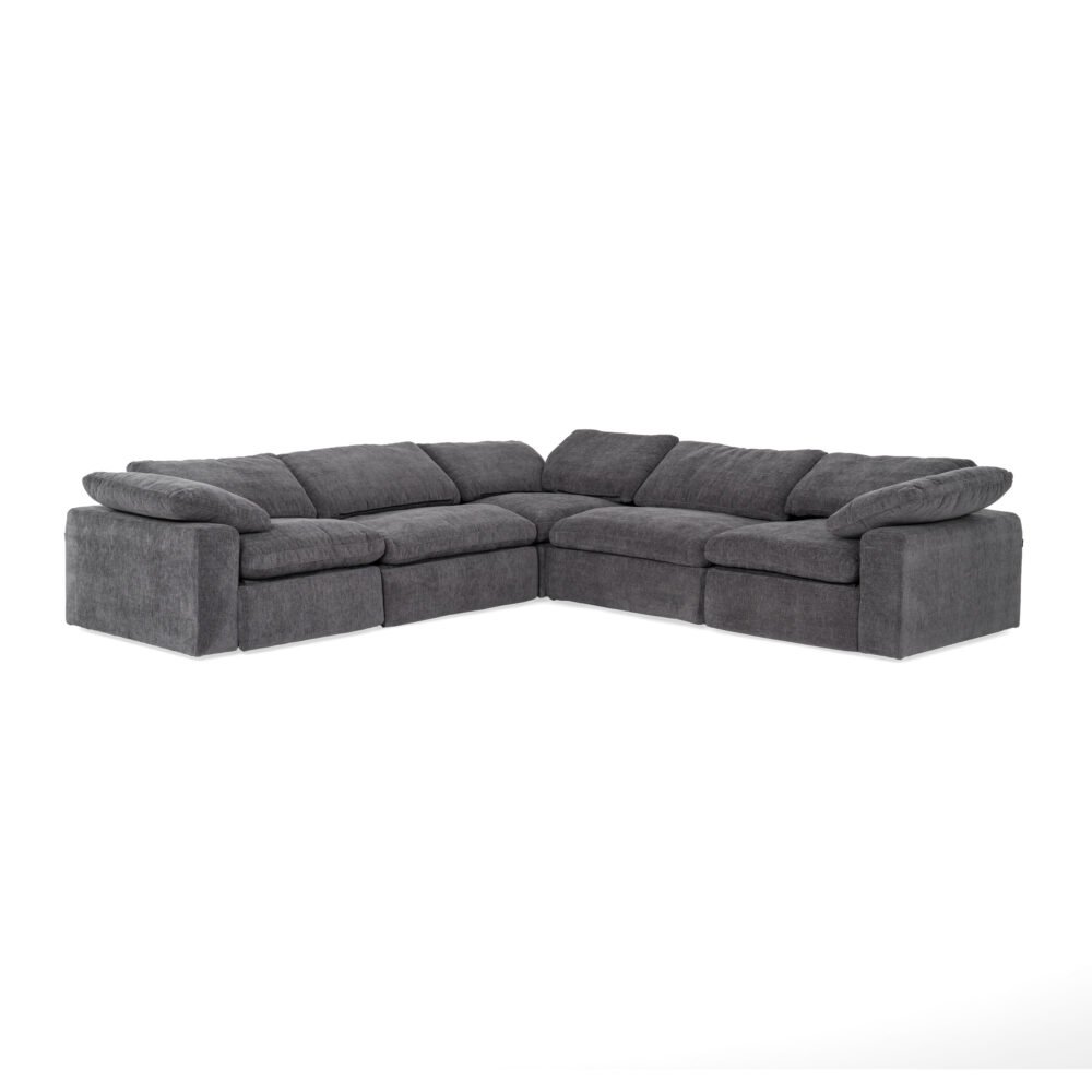 Divani Casa Corinth – Sofá seccional moderno de tela gris oscuro con 3 sillones reclinables eléctricos