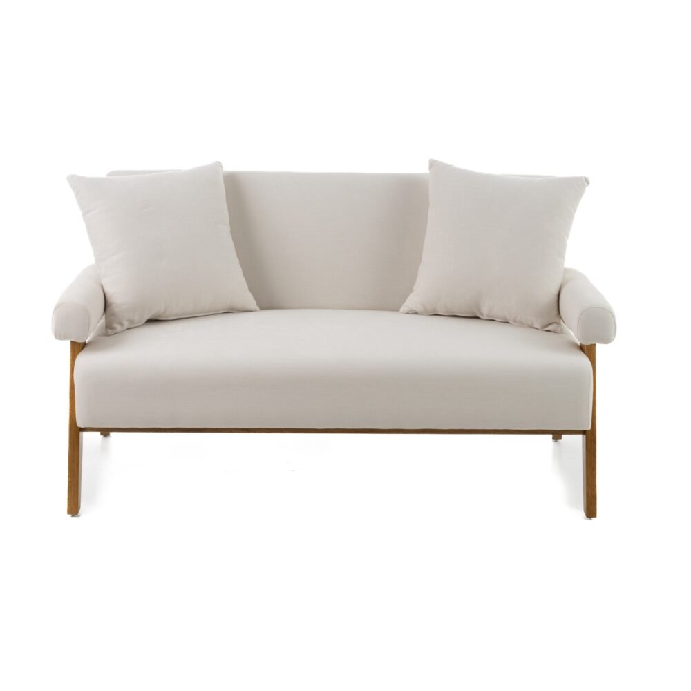 Modrest Cynthia – Sofá de dos plazas moderno de tela blanca + madera
