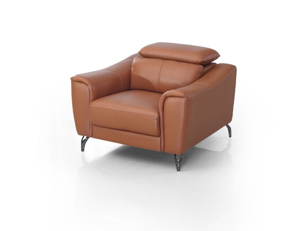 Divani Casa Danis – Silla moderna de cuero marrón coñac