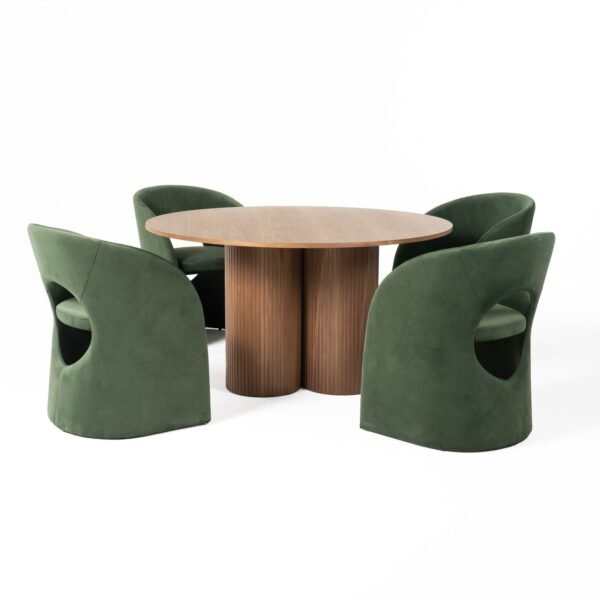 Mesa de comedor Modrest Depew - Mesa de comedor
  redonda moderna de mediados de siglo en nogal – Envíos a todo México |
  FurnitureMX