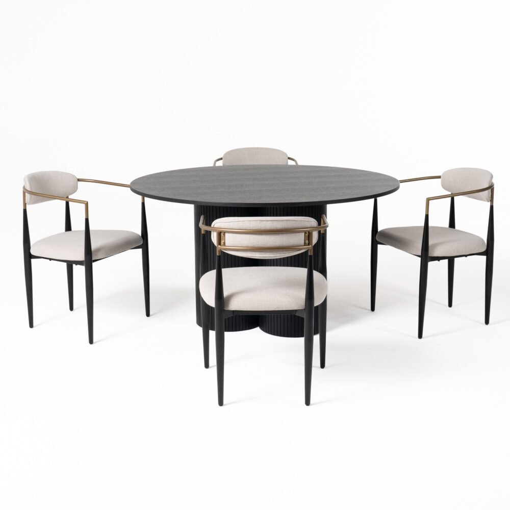 Modrest Depew – Mesa de comedor redonda moderna de mediados de siglo de roble negro