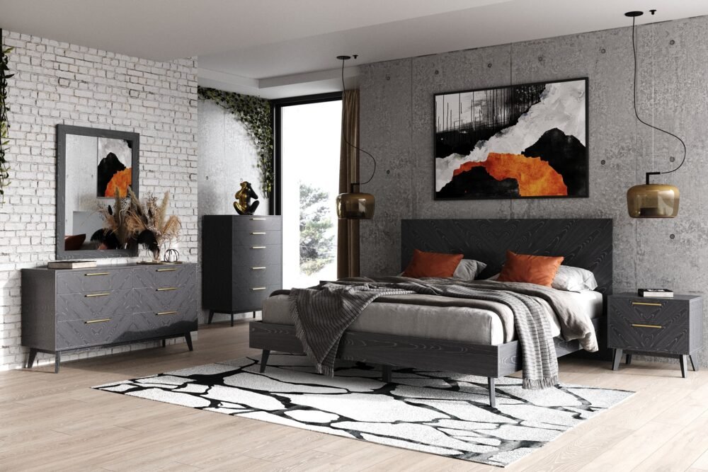 Modrest Diana – Juego de dormitorio moderno de fresno gris