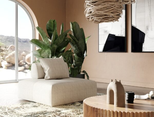 Mueble Divani Casa Mondo - Seccional modular
  moderno de tela beige de 3 asientos – Envíos a todo México | FurnitureMX
