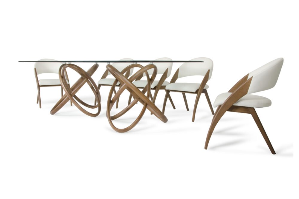 Mesa de comedor moderna Modrest Mason de vidrio y nogal